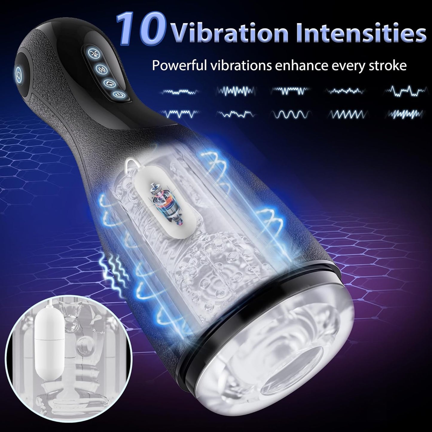 Automatic Masturbator Stroker Penis Pump with 3 Squeezing & 3 Suctions & 10 Vibrations Modes