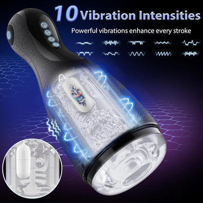 Automatic Masturbator Stroker Penis Pump with 3 Squeezing & 3 Suctions & 10 Vibrations Modes