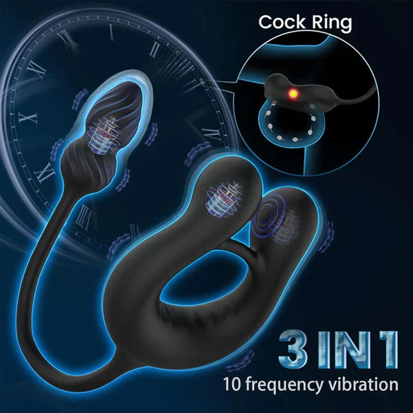 2 IN 1 Anal Vibrator Butt Plug Penis Ring Cockring with 10 Vibrations & Telescope