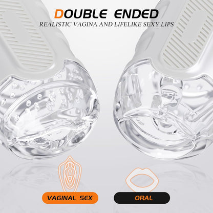 Open-Ended Dual Channel Penis Sleeve Oral Masturbator Pocket Pussy Stroker