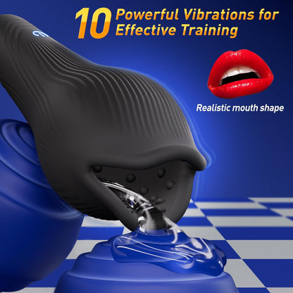 Electric Penis Trainer Vibrator Masturbator with 10 Vibrating & Tongue Teasing Modes