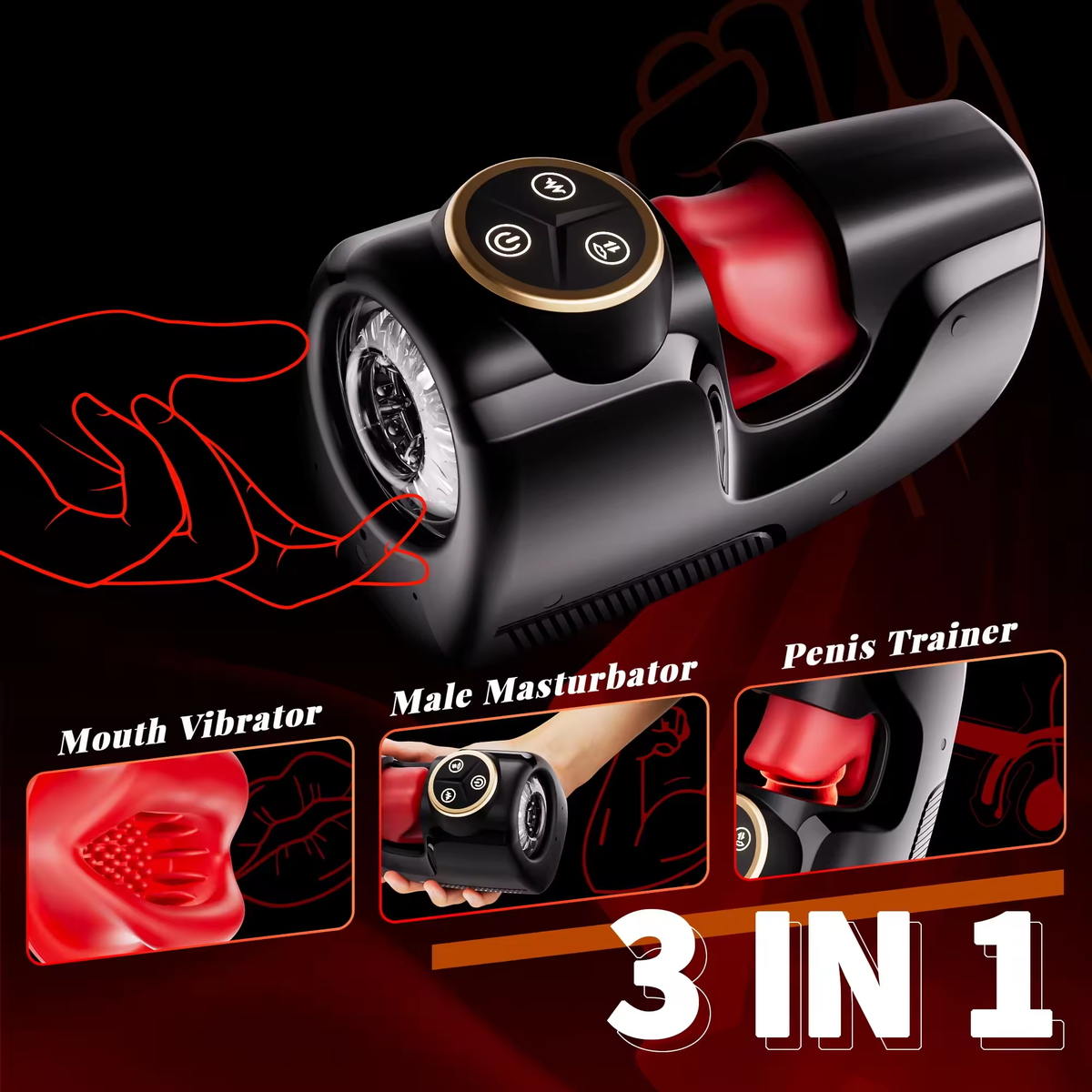 3 IN 1 Eichelstimulation Penistraining Vibrator Stroker mit Beiß & Stoß & Vibrationsfunktion