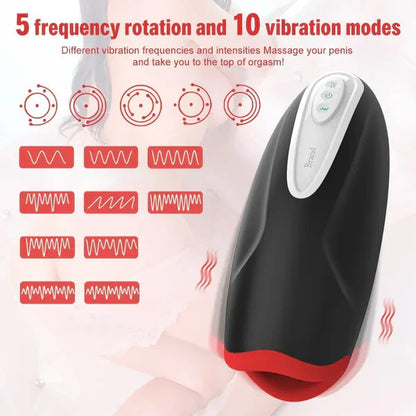 Electric Masturbator Stroker Blowjob Penis Trainer with 10 Vibration & Heating Modes