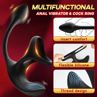4 IN 1 Penis Vibrator Cock Ring Prostate Massagers Anal Toys with 9 Vibration Modes