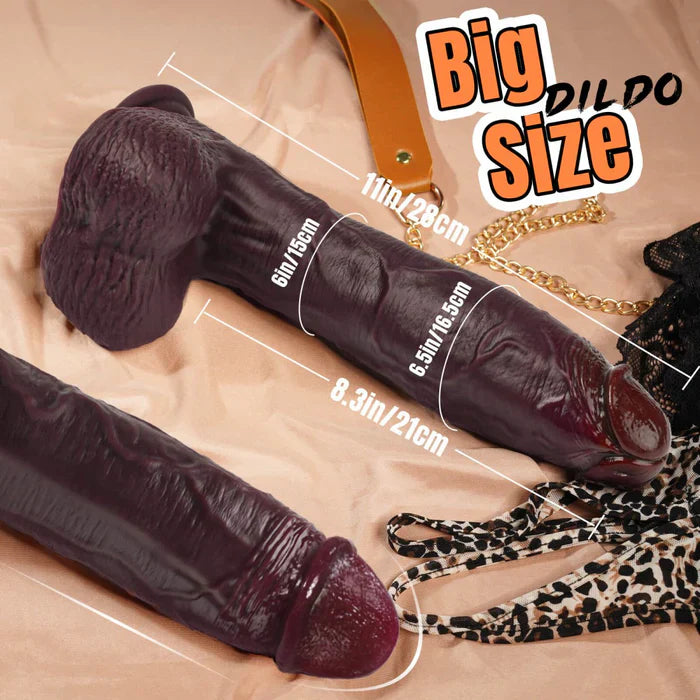 11 inch Lifelike Thick Silicone Huge Massive Black Dildo