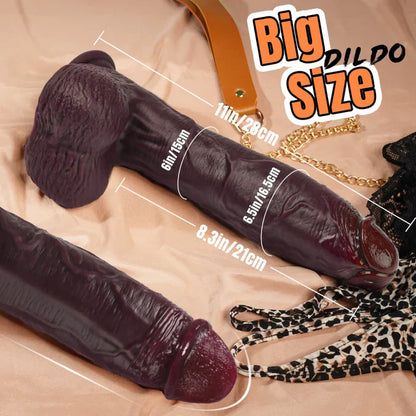 11 inch Lifelike Thick Silicone Huge Massive Black Dildo