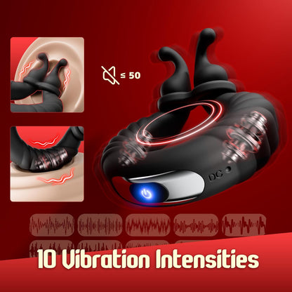 Dual Motors Penis Ring Vibrator with 10 Powerful Vibration Modes
