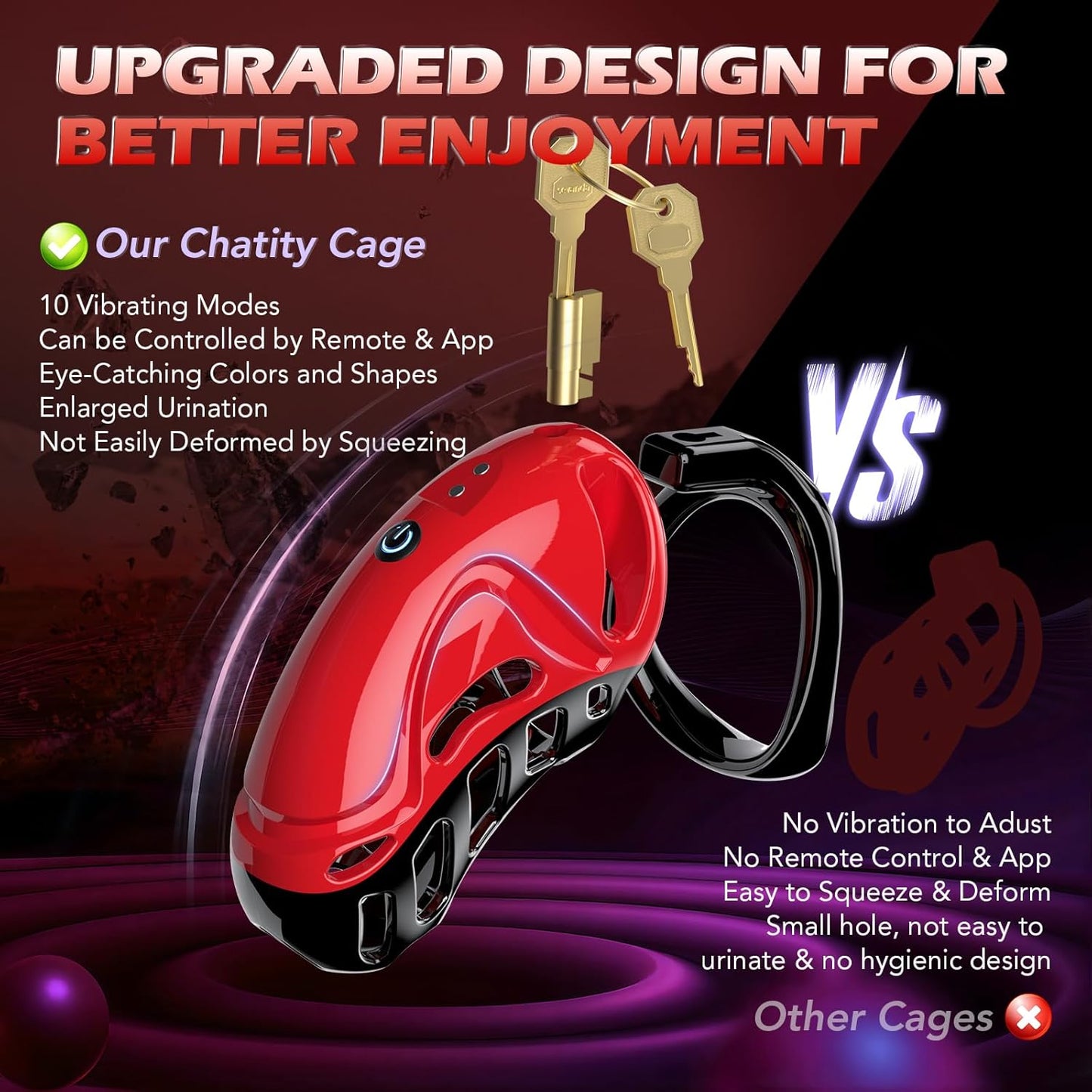 App & Remote Control Chastity Penis Cage Devices Cock Exerciser with 10 Vibrations