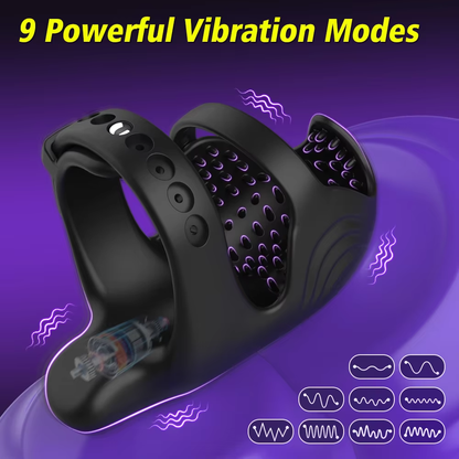 3 IN 1 Cock Ring Penis Vibrator Ball Stimulator Chastity Cage Set with 9 Vibration Modes