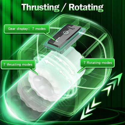 Stroker de tasse de masturbation à double extrémité ouverte avec écran LCD avec 7 modes de poussée et de rotation 