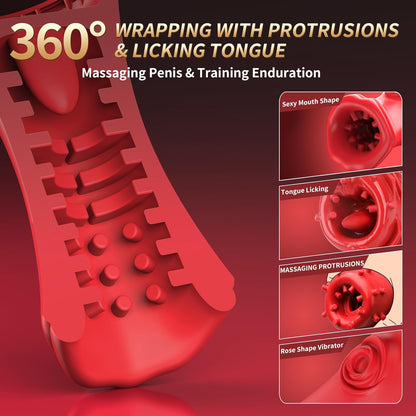 4 IN 1 Male Masterbator Penis Trainer with 10 Licking Modes & 10 Vibrating Modes