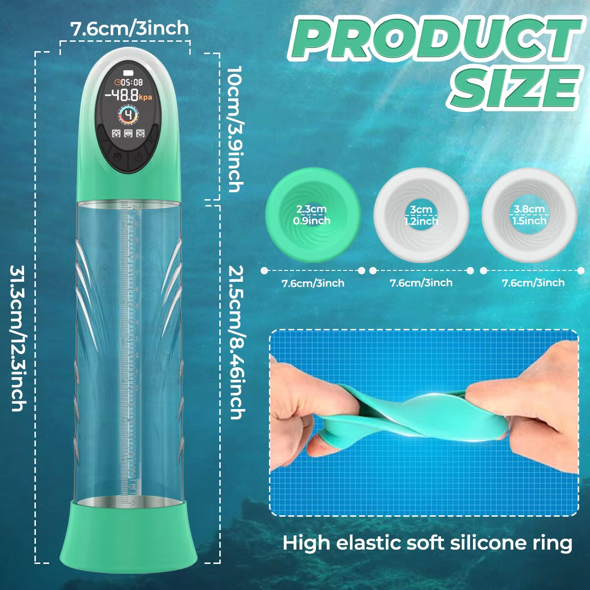 LCD Display Electric Vacuum Penis Pump with 4 Pressure & 9 Suction Modes