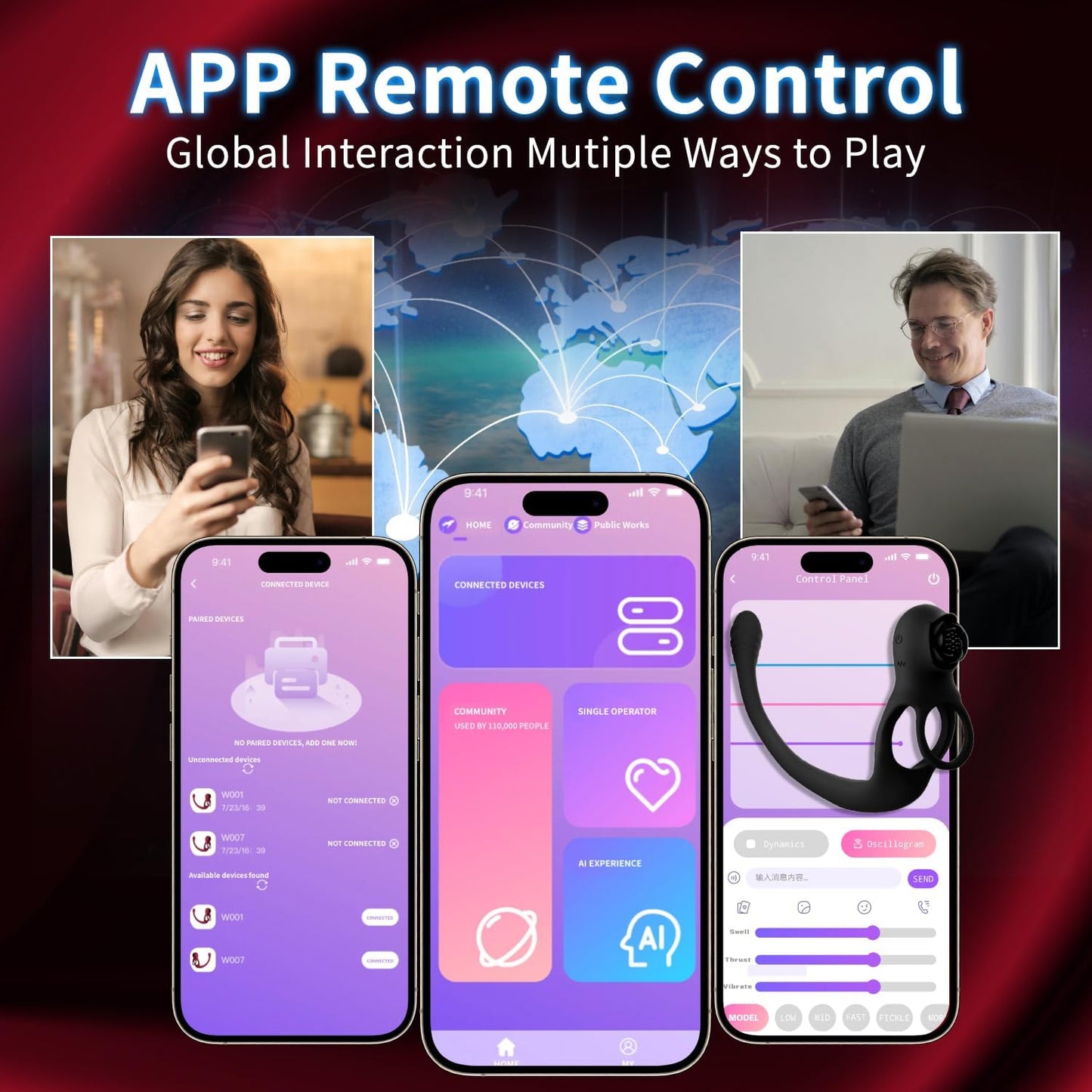 4 IN 1 Rose Cock Ring Penis Vibrator Prostate Massager Anal Plug with 10 Vibration Levels