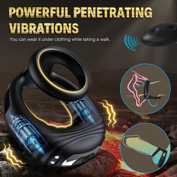 Dual Cock Rings Penis Trainer Stimulator Masturbator with 10 Vibration Modes