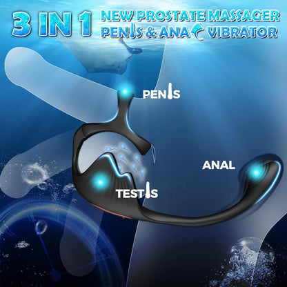 3 IN 1 Prostate Massager Cock Ring Penis Vibrator with 10 Vibrating Modes