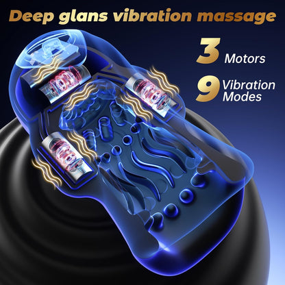 4 IN 1 Penis Trainer Stimulator Blowjob Masturbator with 9 Vibrating Modes & 3 Motors