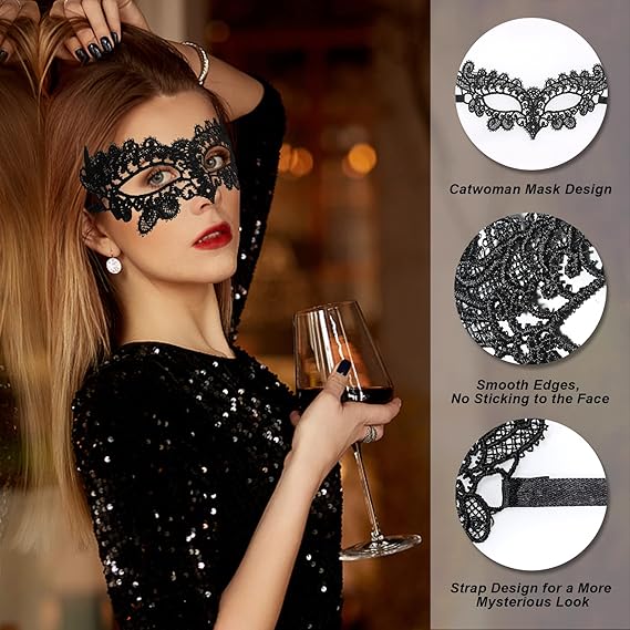 Lace Masquerade Mask Cat Ear Headband with Heart Choker