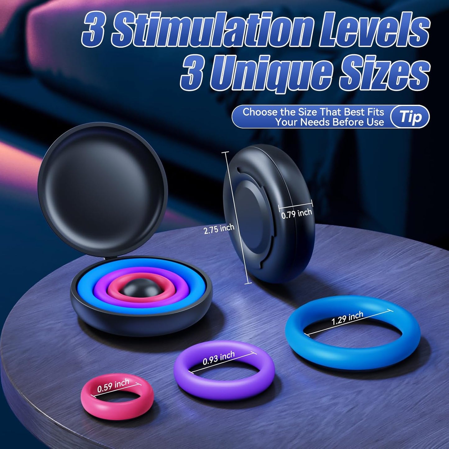 3 Pcs Multi-Coloured Different Sizes Penis Ring Cockring Cock Stimulator