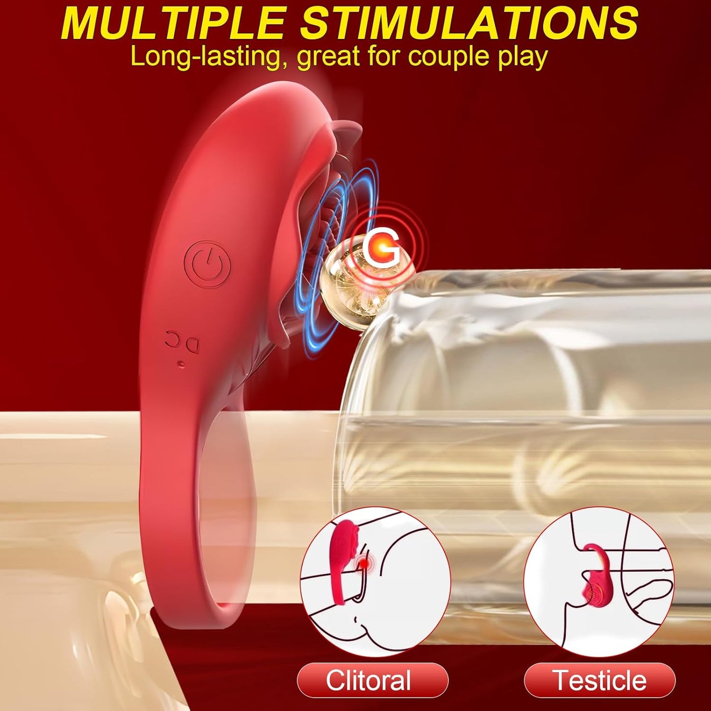 Rose Vibrator Clitoris Stimulator Penis Ring Testicle Massager with 9 Vibration Modes