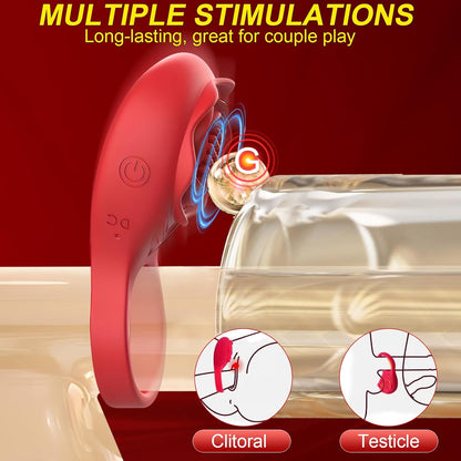 Rose Vibrator Clitoris Stimulator Penis Ring Testicle Massager with 9 Vibration Modes