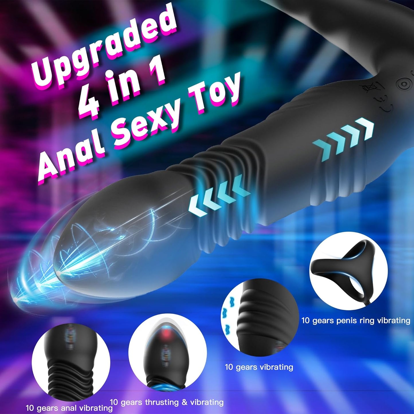 3 IN 1 Prostate Massager Anal Vibrator Butt Plug Stimulator with 10 Thrusting Modes