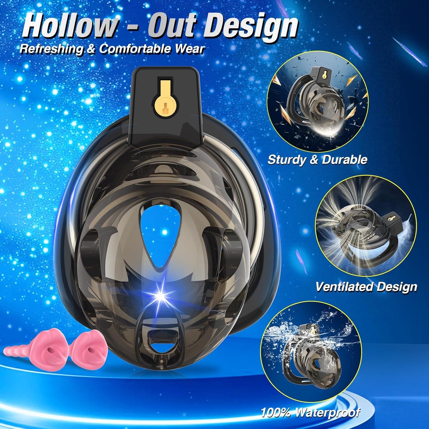 App-controlled Chastity Cage Strap Penis Trainer Sleeve with 6 Sizes Rings