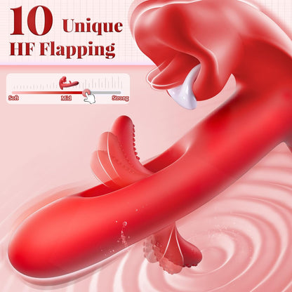 Rose G Spot Vibrator with 7 Kissing Patterns 7 Vibration Intensities & 10 Flapping Modes