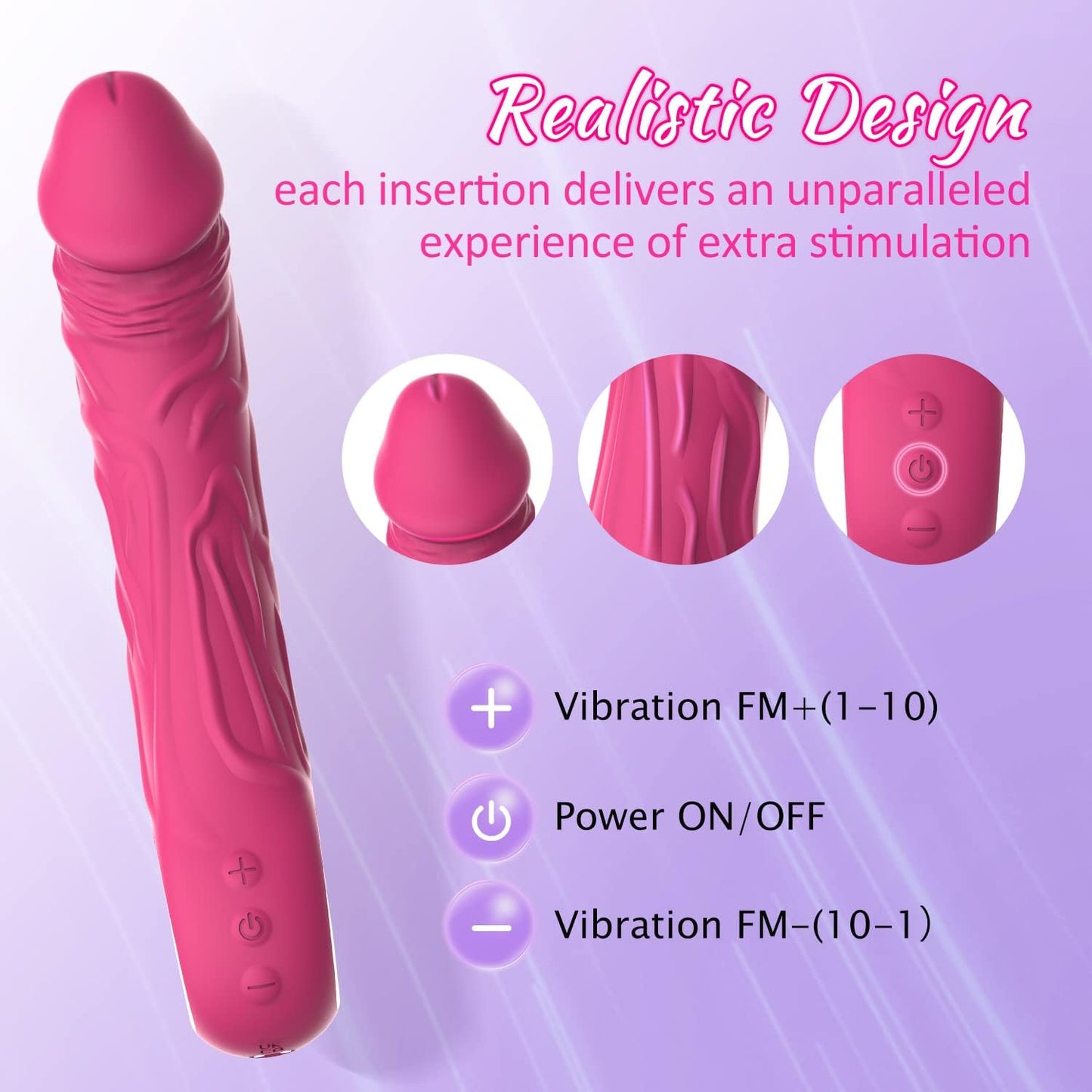 Gode ​​vibrateur réaliste G Spot avec 10 modes de vibration puissants 