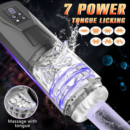Automatic Masturbator Penis Trainer Stroker with 7 Vibrating & Rotating & Thrusting & Licking Modes