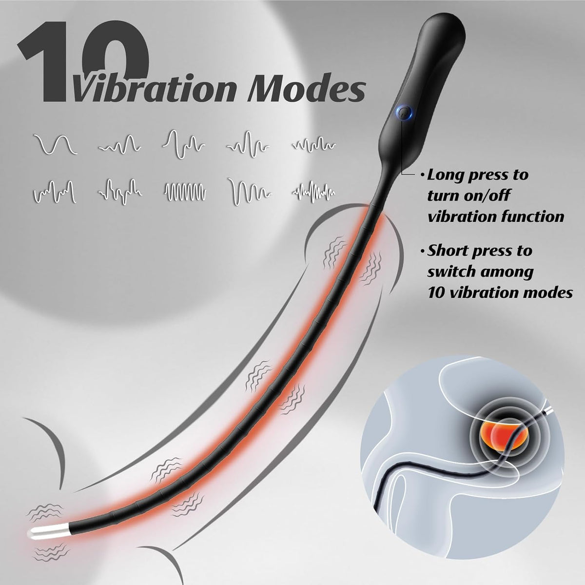 Sounding Rods Urethra Vibrator Penis Vibrator Plug Prostate Massager with 10 Vibration Modes