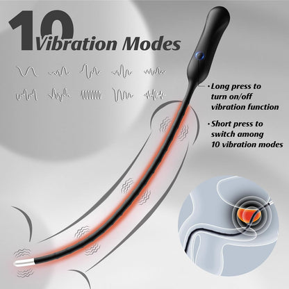 Sounding Rods Urethra Vibrator Penis Vibrator Plug Prostate Massager with 10 Vibration Modes