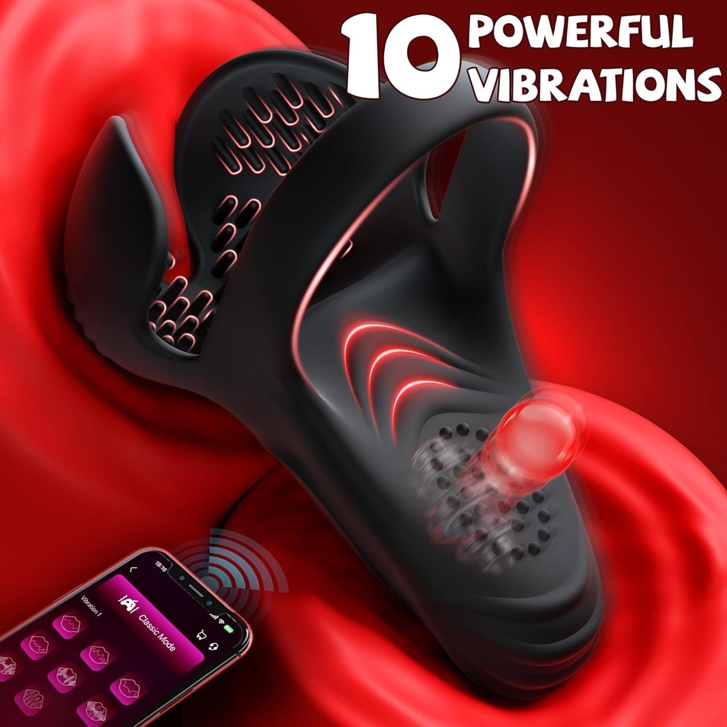 Triple Stimulations Penis Trainer Vibrator Cock Ring with 10 Intense Vibration Modes