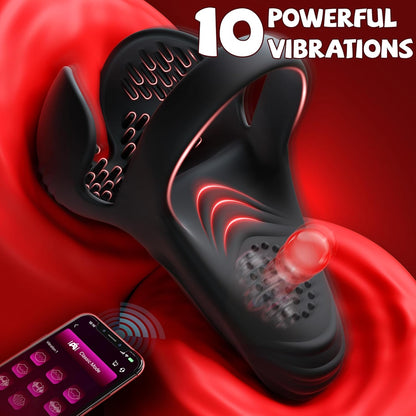 Triple Stimulations Penis Trainer Vibrator Cock Ring with 10 Intense Vibration Modes