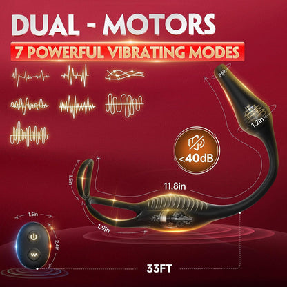 4 in 1 Vibrating Cock Ring Penis Ring Butt Plug with Remote Control & 7 Strong Vibrations