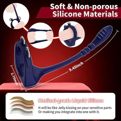 3 IN 1 Prostate Massager Anal Beads Butt Plug PenisRing with 10 Intense Vibrations