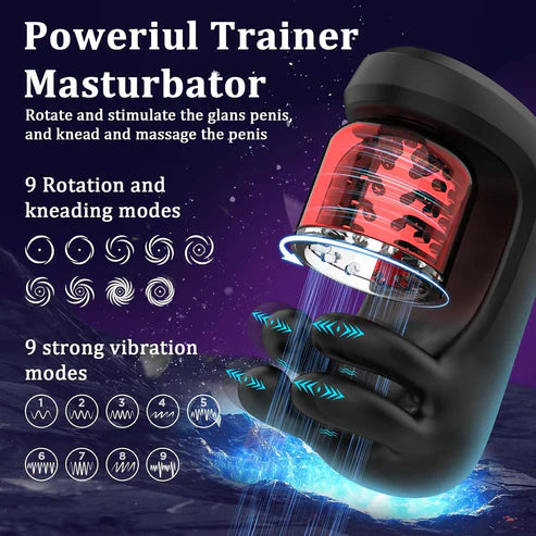 3 IN 1 Penis Trainer Glans Vibrator Stroker Blowjob with 9 Rotation and Vibration Modes