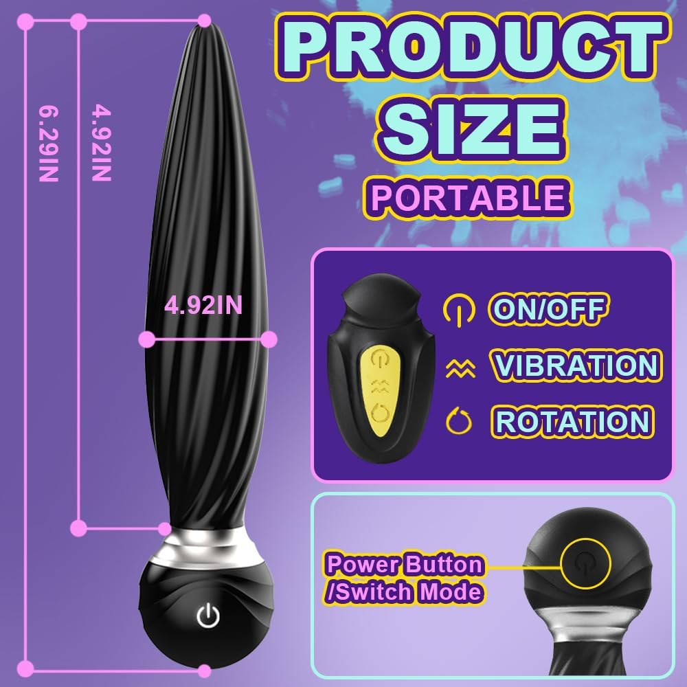 Spiral Prostate Massager Anal Butt Plug with 7 Vibrating & 7 Head Rotating Modes