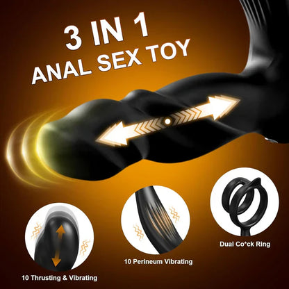 5 IN 1 Prostate Massager Anal Vibrator Penis Ring with 10 Vibrating & Thrusting Modes