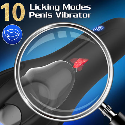 3 IN 1 Penis Vibrator Glans Trainer Masturbator with 10 Vibration & Licking Modes