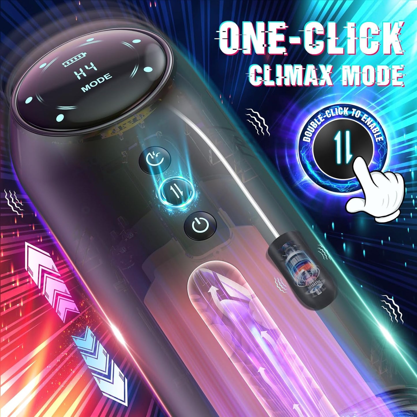 LED Display Automatic Male Masturbator with 4 Thrusting &4 Sucking &10 Vibrating Modes