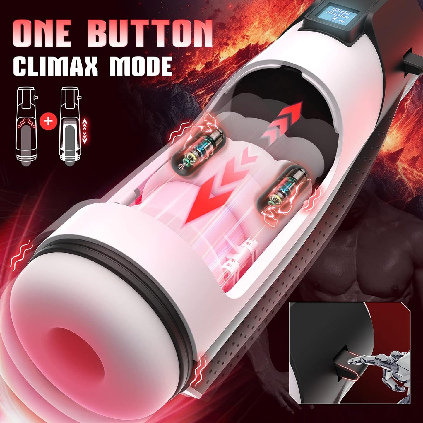 LCD Display 3D Stroker Automatic Male Masturbator with 10 Vibrating & 8 Thrusting