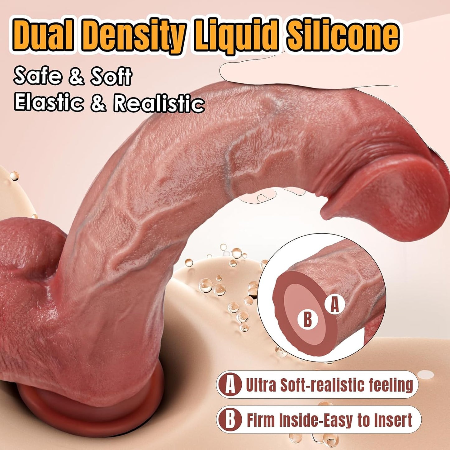8 inch Dual-Layer Silicone Realistic Huge Dildo with Suction Cup