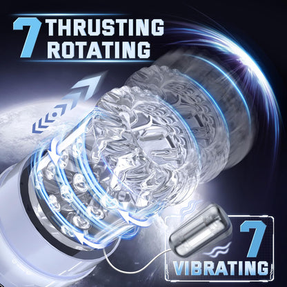 Automatic Masturbator Penis Pump Stroker with 7 Sucking Vibrating Thrusting Rotating Licking