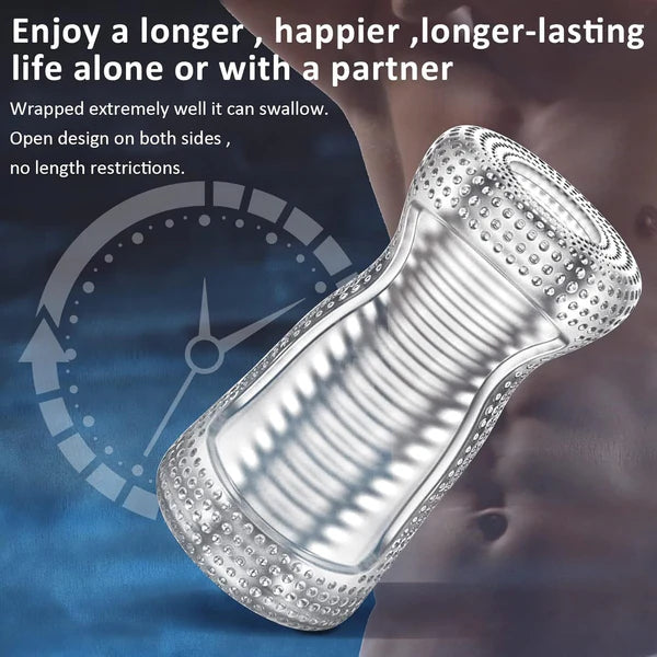 Transparent Portable Pocket Pussy Stroker Male Masturbator with Textured Sleeve