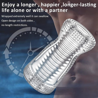 Transparent Portable Pocket Pussy Stroker Male Masturbator with Textured Sleeve
