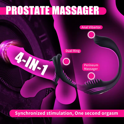 4 IN 1  Anal Vibrator Prostate Massager Cock Ring with 7 Vibrations Modes