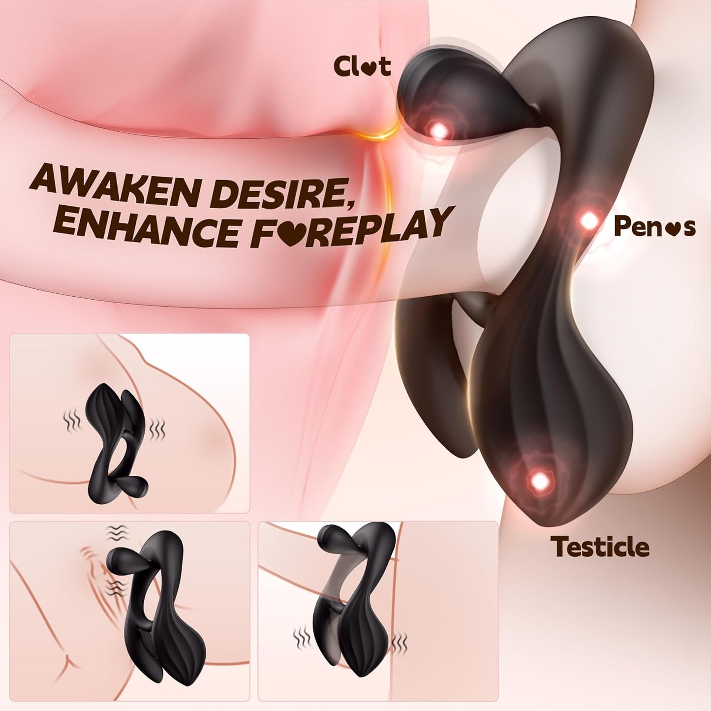3 IN 1 Cock Ring Testicle Stimulator Penis Trainer with 3 Motors & 10 Vibrations