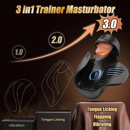 10 Tongue-Licking & Tapping & Vibrating Penis Trainer Stroker Male Masturbator