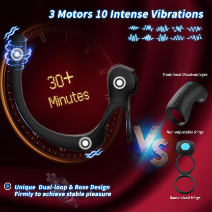 4 IN 1 Rose Cock Ring Penis Vibrator Prostate Massager Anal Plug with 10 Vibration Levels