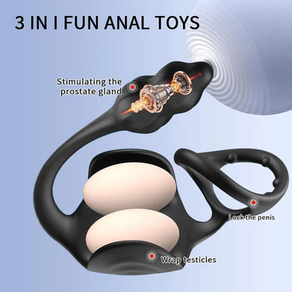 3 in 1 Anal Testicle Vibrator Penis Ring Prostate Stimulator Massager with 9 Vibration Modes